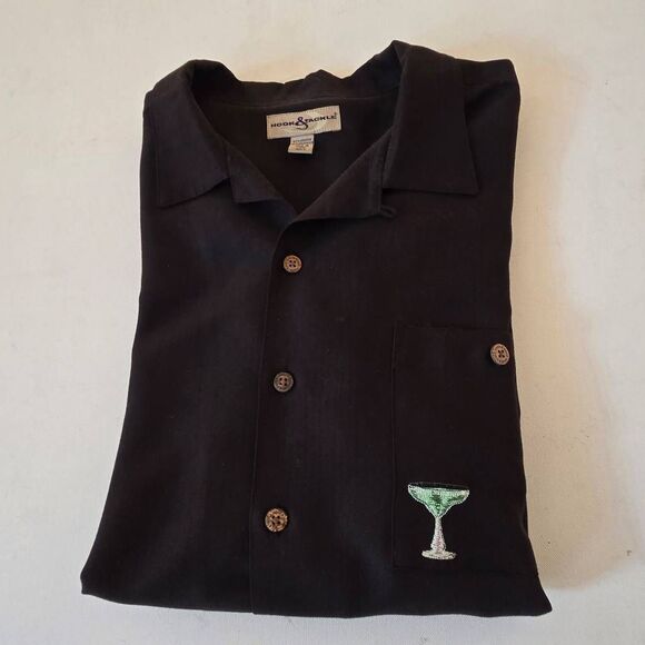 Hook & Tackle Mens Short Sleeve Embroidered Button-up Shirt Black Large - Picture 14 of 15